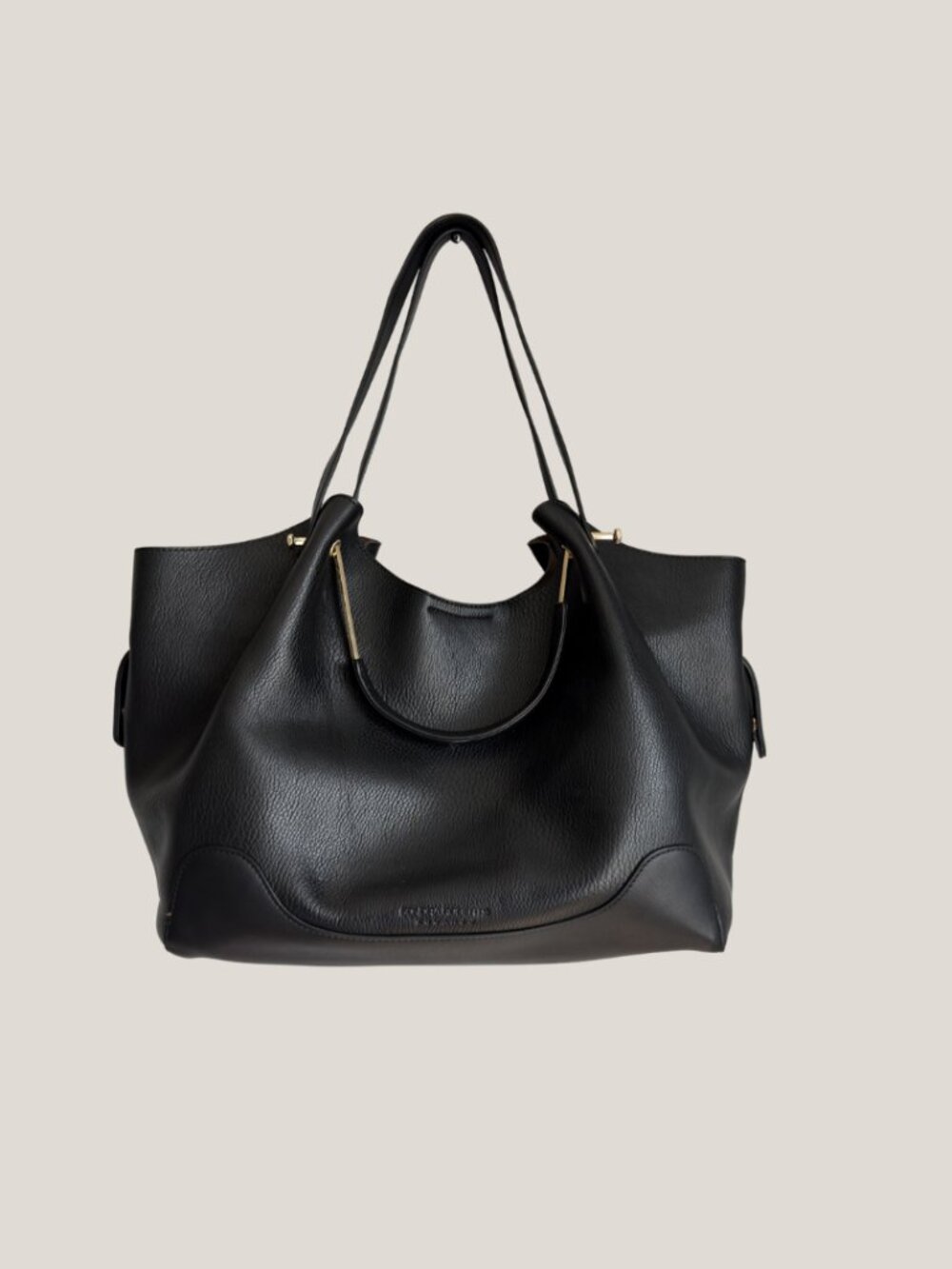 NWOT Sondra Roberts Squared Black Pebbled Vegan Leather Handbag Removable Pouch